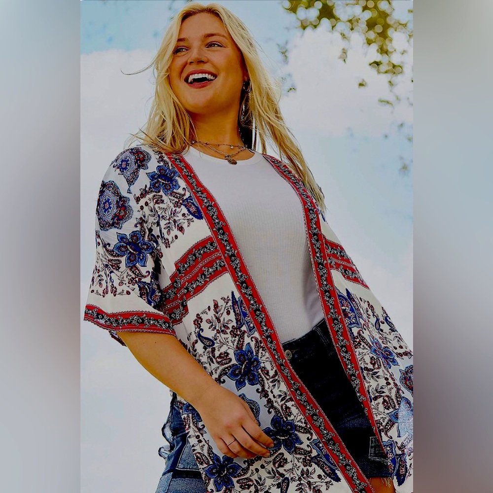 Maurices Americana border floral paisley kimono cardigan *Large* *new w/ tags*